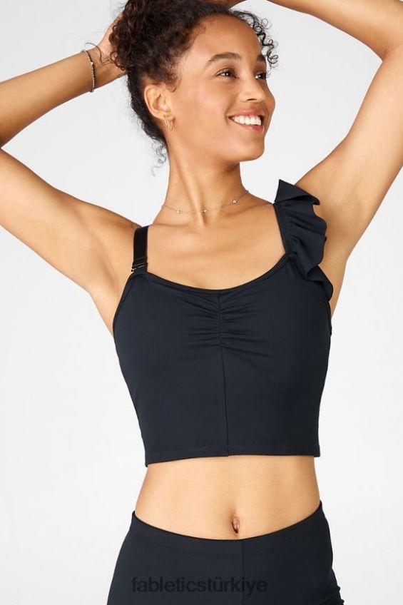 tr Fabletics kadınlar Mellie fırfırlı üst siyah 40R06B1693
