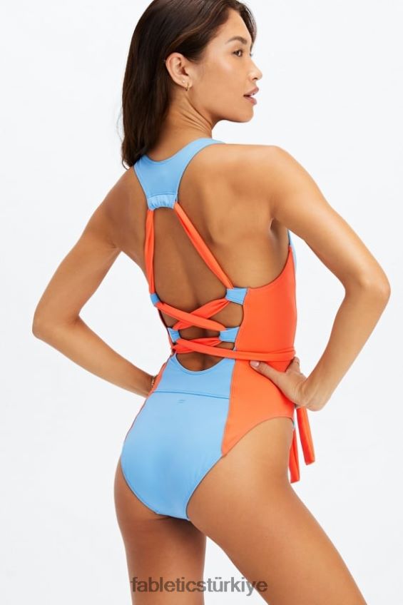tr Fabletics kadınlar bağcıklı yarışçı sırtı mayo adadan kaçış/portakal nektarı 40R06B1608