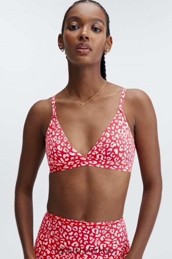 tr Fabletics kadınlar ince dokunuşlu üçgen bralet yüksek kırmızı leopar öpücüğü 40R06B1546