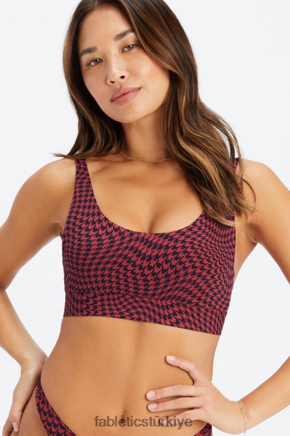 tr Fabletics kadınlar ince dokunuşlu yuvarlak yakalı bralet bükülmüş dimi/koyu kırmızı 40R06B1570