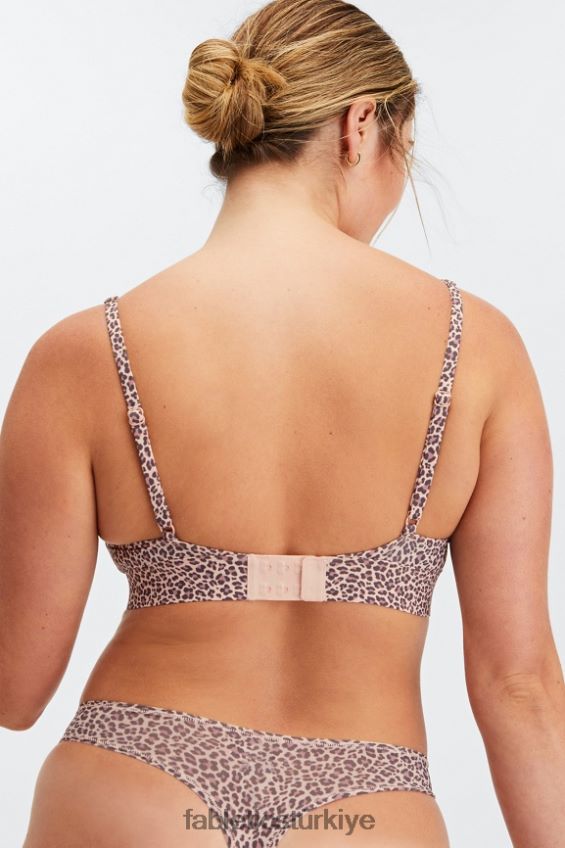 tr Fabletics kadınlar ince dokunuşlu yuvarlak yakalı bralet tozlu rozet leopar lekesi 40R06B1575