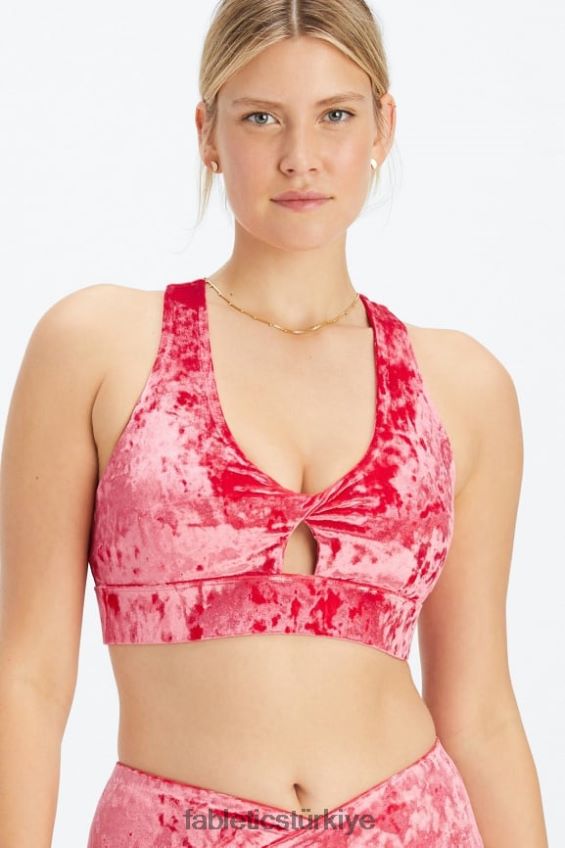 tr Fabletics kadınlar oasis ezilmiş kadife kıvrımlı spor sutyeni çilek kırmızısı 40R06B1526