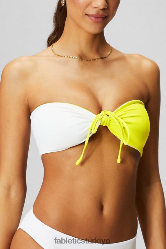 tr Fabletics kadınlar çok giyimli bandeau yüzücü üstü ekşi limon/klasik beyaz 40R06B1505