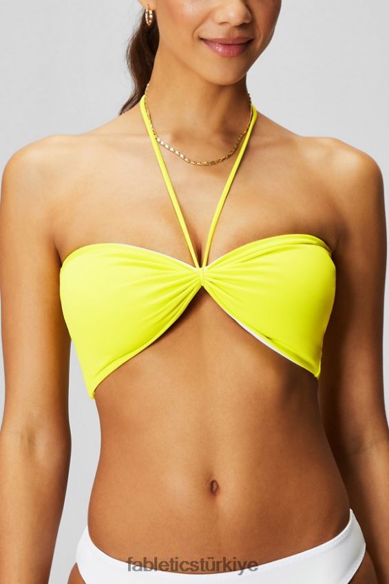 tr Fabletics kadınlar çok giyimli bandeau yüzücü üstü ekşi limon/klasik beyaz 40R06B1505