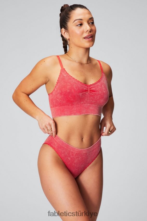 tr Fabletics kadınlar kablo örgü kısa yıkanmış çilek kırmızısı 40R06B2819