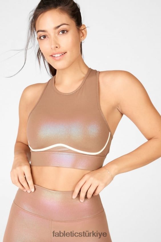 tr Fabletics kadınlar Blare çapraz sırt orta etkili parlak spor sutyeni yanardöner mocha/kumul 40R06B1920