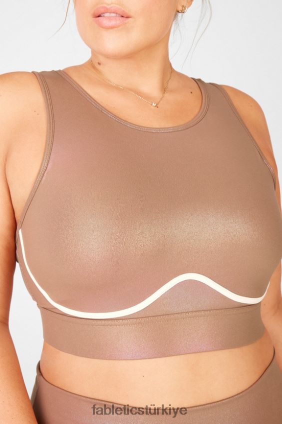 tr Fabletics kadınlar Blare çapraz sırt orta etkili parlak spor sutyeni yanardöner mocha/kumul 40R06B1921