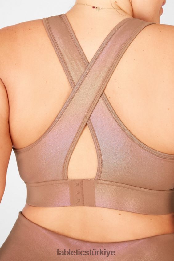tr Fabletics kadınlar Blare çapraz sırt orta etkili parlak spor sutyeni yanardöner mocha/kumul 40R06B1921