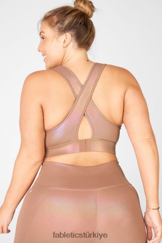 tr Fabletics kadınlar Blare çapraz sırt orta etkili parlak spor sutyeni yanardöner mocha/kumul 40R06B1921