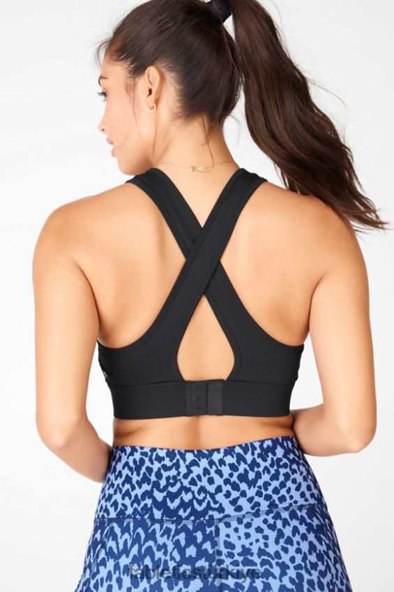 tr Fabletics kadınlar Blare çapraz sırtlı orta etkili spor sutyeni siyah 40R06B1887