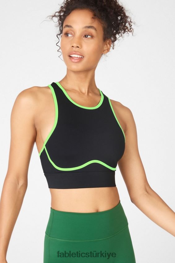 tr Fabletics kadınlar Blare çapraz sırtlı orta etkili spor sutyeni siyah/kireç bükümü 40R06B1884