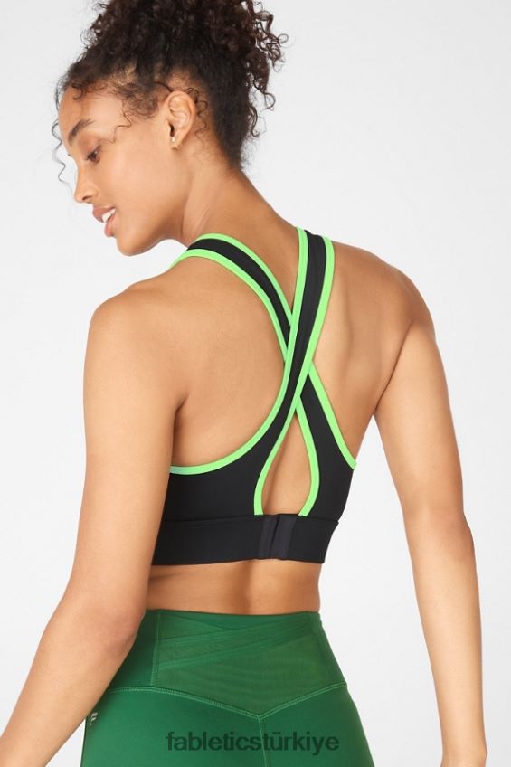 tr Fabletics kadınlar Blare çapraz sırtlı orta etkili spor sutyeni siyah/kireç bükümü 40R06B1884