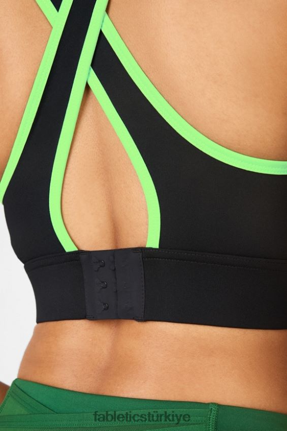 tr Fabletics kadınlar Blare çapraz sırtlı orta etkili spor sutyeni siyah/kireç bükümü 40R06B1884
