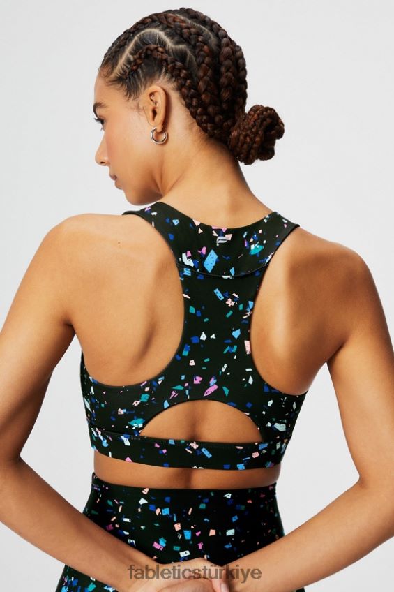 tr Fabletics kadınlar on-the-go midi orta etkili spor sutyeni 128 siyah mozaik 40R06B1825