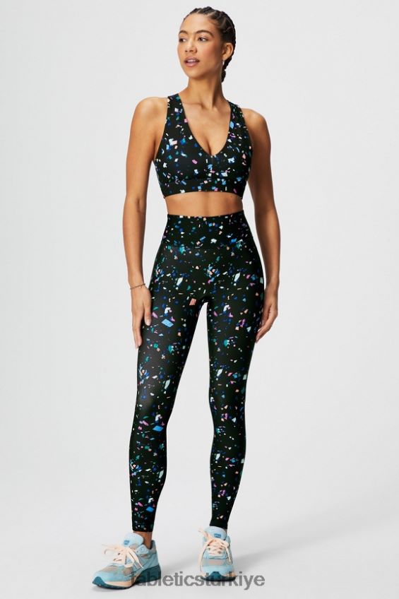 tr Fabletics kadınlar on-the-go midi orta etkili spor sutyeni 128 siyah mozaik 40R06B1825