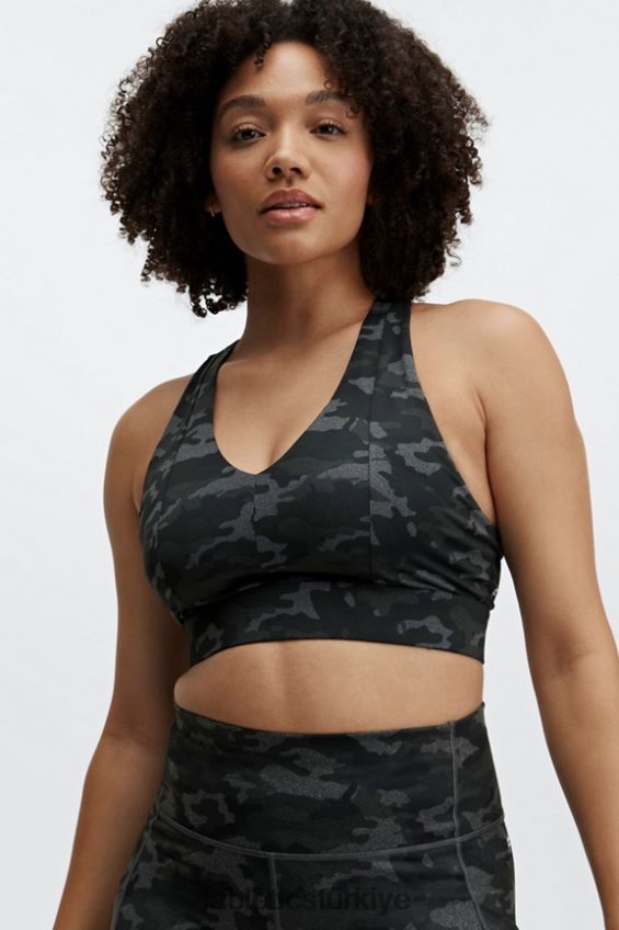 tr Fabletics kadınlar on-the-go midi orta etkili spor sutyeni 130 kömür kamuflajı/siyah logo 40R06B1835