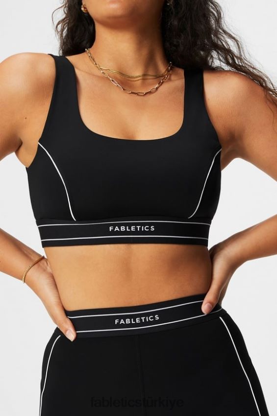 tr Fabletics kadınlar orta etkili borulu spor sutyeni siyah/klasik beyaz logo 40R06B1816