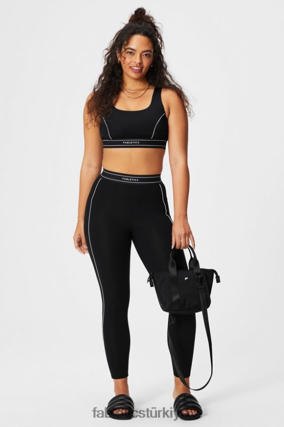 tr Fabletics kadınlar orta etkili borulu spor sutyeni siyah/klasik beyaz logo 40R06B1816