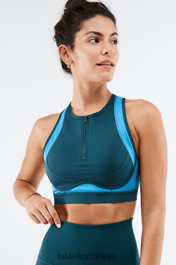 tr Fabletics kadınlar blare fermuarlı ön yüksek etkili spor sutyeni gece yarısı dalgası/atlantis 40R06B1426