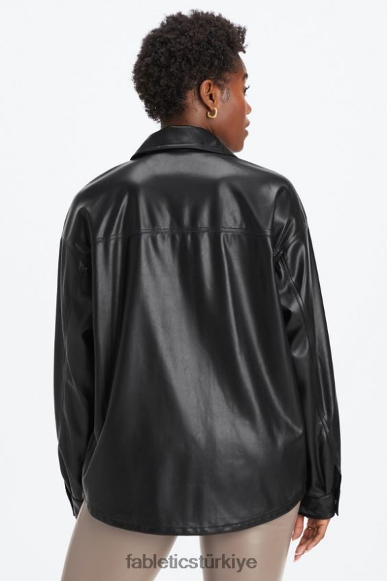 tr Fabletics kadınlar büyük beden vegan deri gömlek ceket siyah 40R06B2800