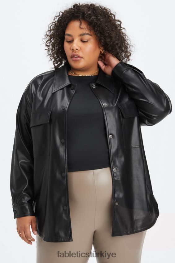 tr Fabletics kadınlar büyük beden vegan deri gömlek ceket siyah 40R06B2801