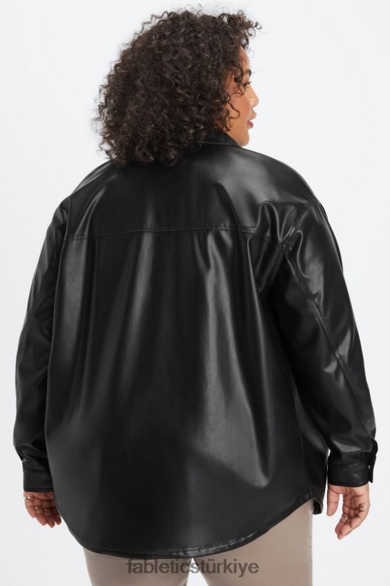 tr Fabletics kadınlar büyük beden vegan deri gömlek ceket siyah 40R06B2801