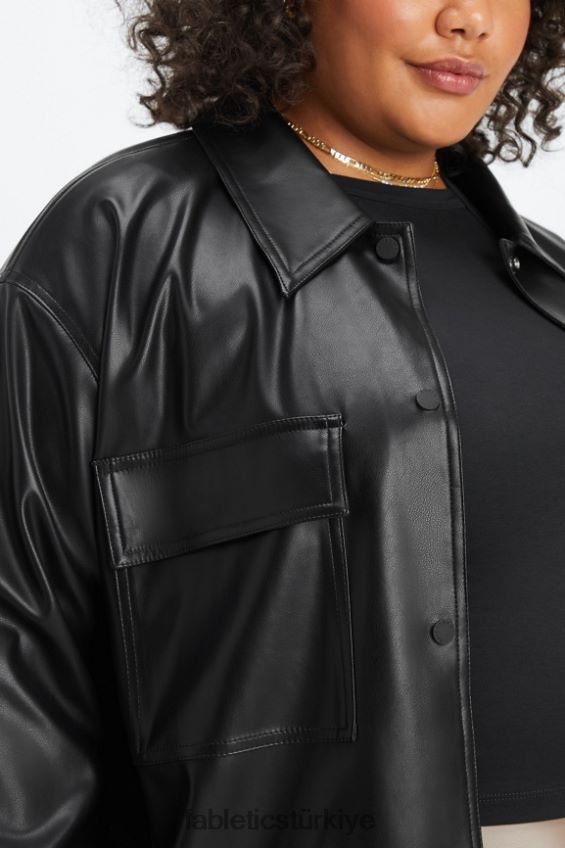tr Fabletics kadınlar büyük beden vegan deri gömlek ceket siyah 40R06B2801
