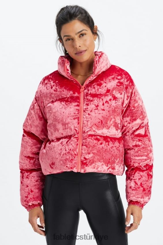 tr Fabletics kadınlar dolaşmak ezilmiş velur kırpılmış kirpi ceket çilek kırmızısı 40R06B2786