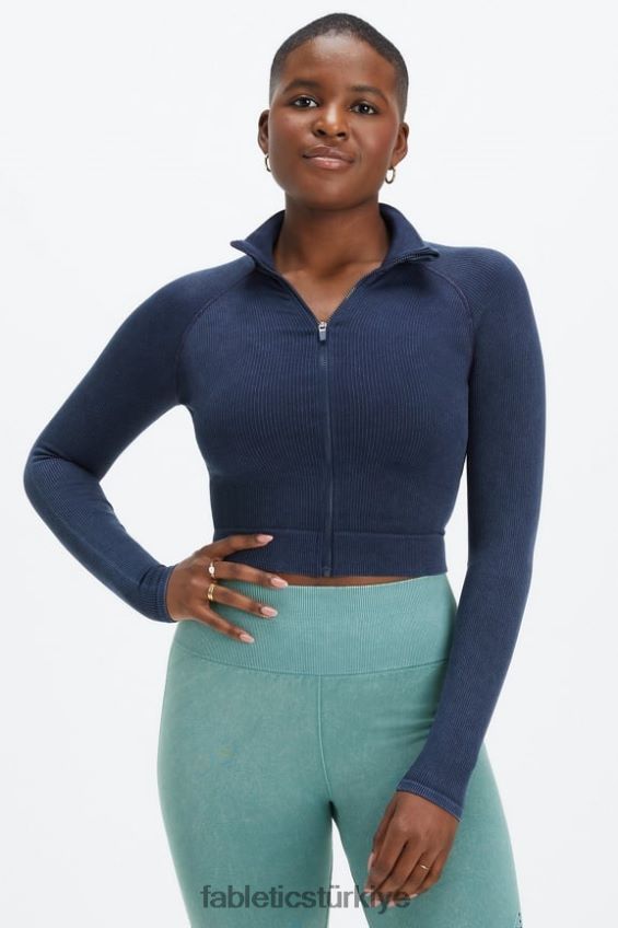 tr Fabletics kadınlar kırpılmış dikişsiz nervür tam boy fermuar yıkanmış derin donanma 40R06B2770