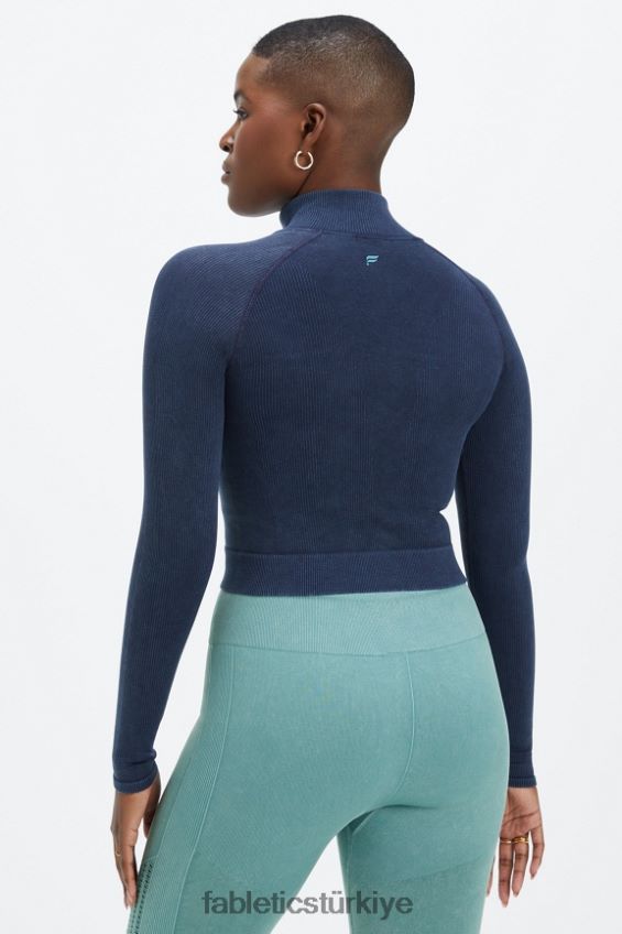 tr Fabletics kadınlar kırpılmış dikişsiz nervür tam boy fermuar yıkanmış derin donanma 40R06B2770