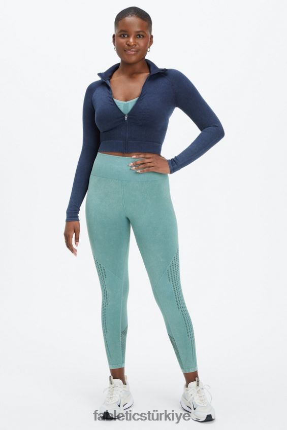 tr Fabletics kadınlar kırpılmış dikişsiz nervür tam boy fermuar yıkanmış derin donanma 40R06B2770