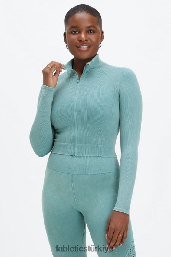 tr Fabletics kadınlar kırpılmış dikişsiz nervür tam boy fermuar yıkanmış kutup dalgası 40R06B2769