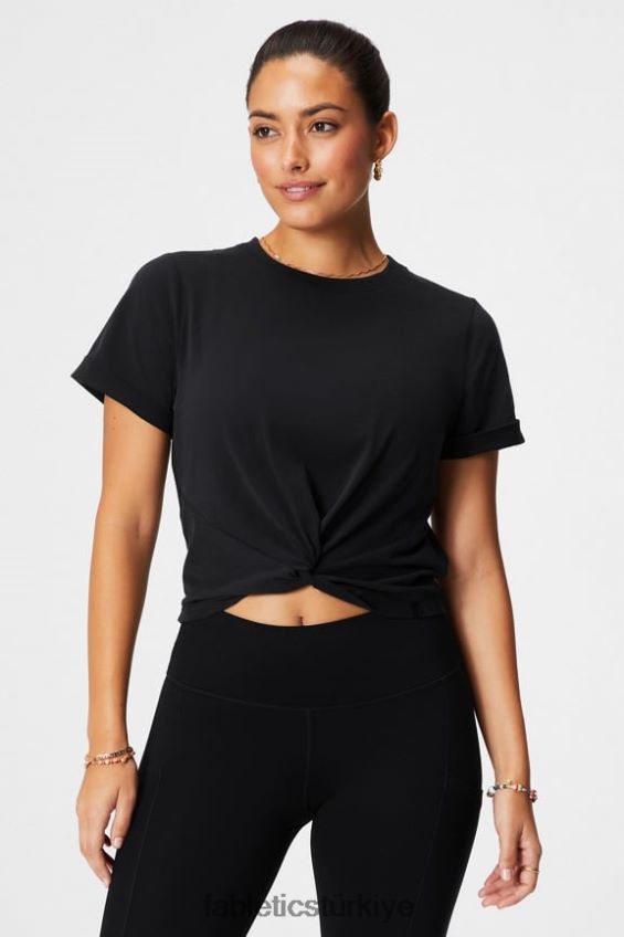 tr Fabletics kadınlar %100 pamuk büküm düğümlü tişört siyah 40R06B1944