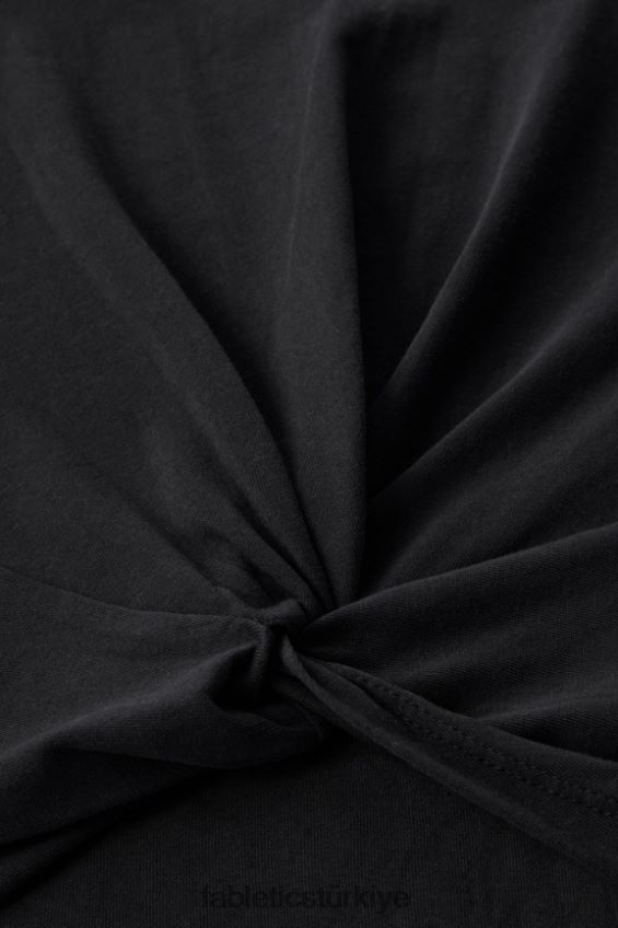 tr Fabletics kadınlar %100 pamuk büküm düğümlü tişört siyah 40R06B1944