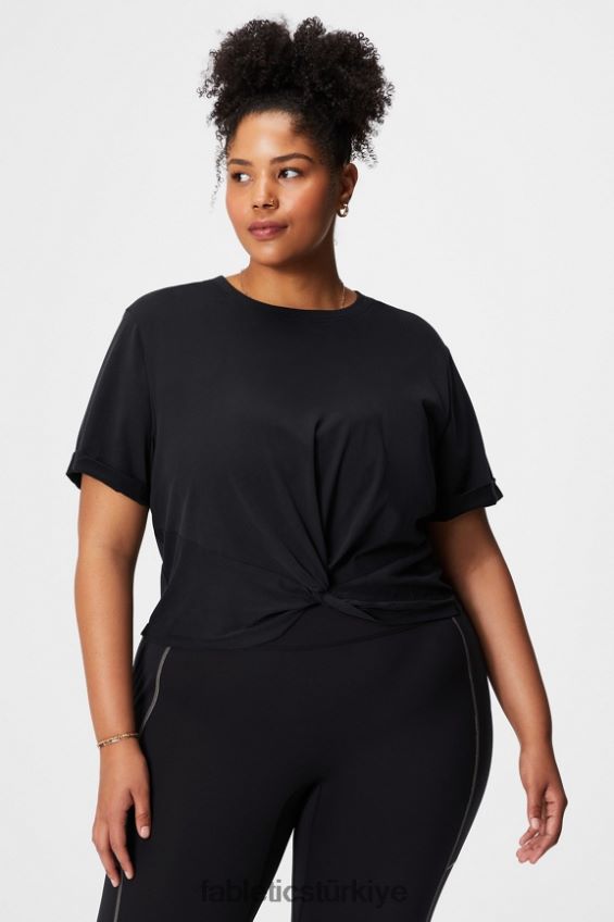 tr Fabletics kadınlar %100 pamuk büküm düğümlü tişört siyah 40R06B1957