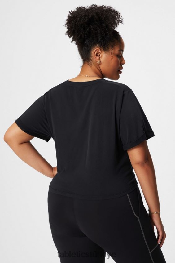tr Fabletics kadınlar %100 pamuk büküm düğümlü tişört siyah 40R06B1957