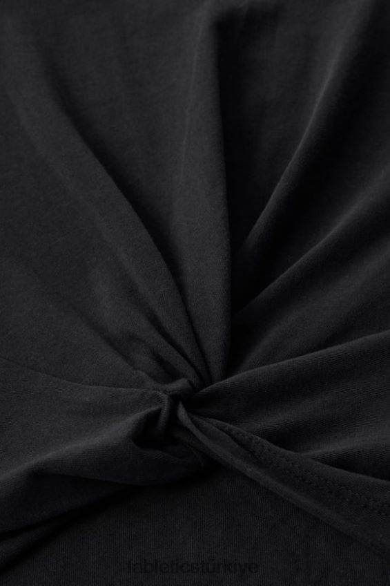 tr Fabletics kadınlar %100 pamuk büküm düğümlü tişört siyah 40R06B1957