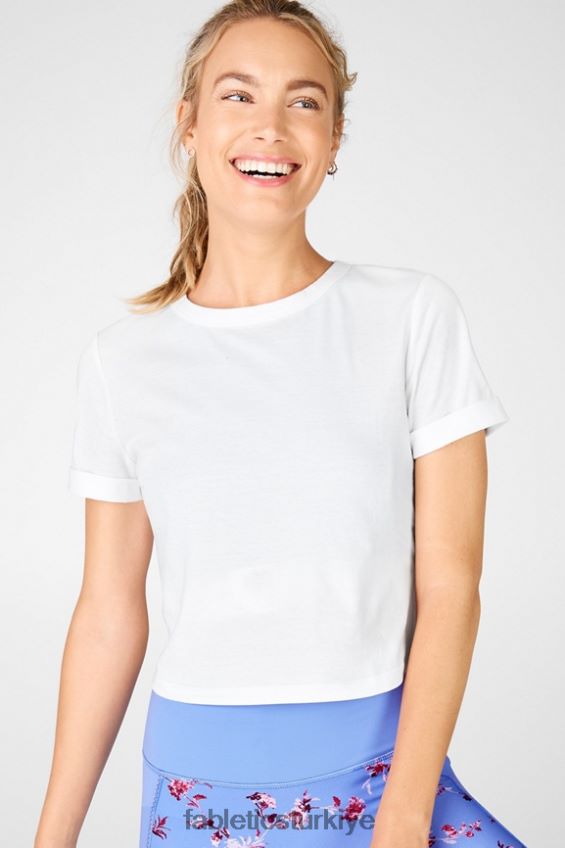 tr Fabletics kadınlar %100 pamuklu bedene oturan tişört beyaz 40R06B2107
