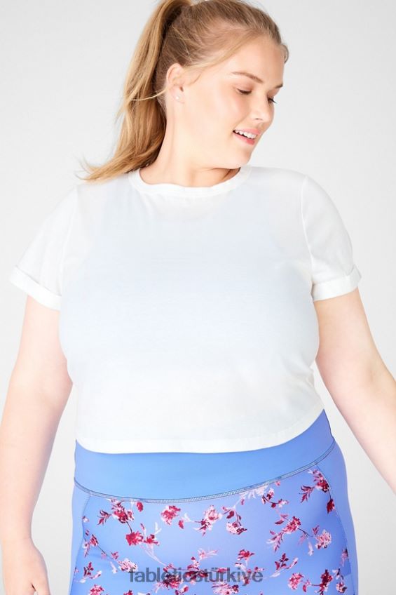 tr Fabletics kadınlar %100 pamuklu bedene oturan tişört beyaz 40R06B2108