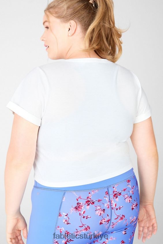 tr Fabletics kadınlar %100 pamuklu bedene oturan tişört beyaz 40R06B2108