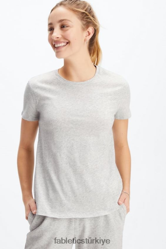 tr Fabletics kadınlar %100 pamuklu jarse tişört açık gri funda 40R06B1995