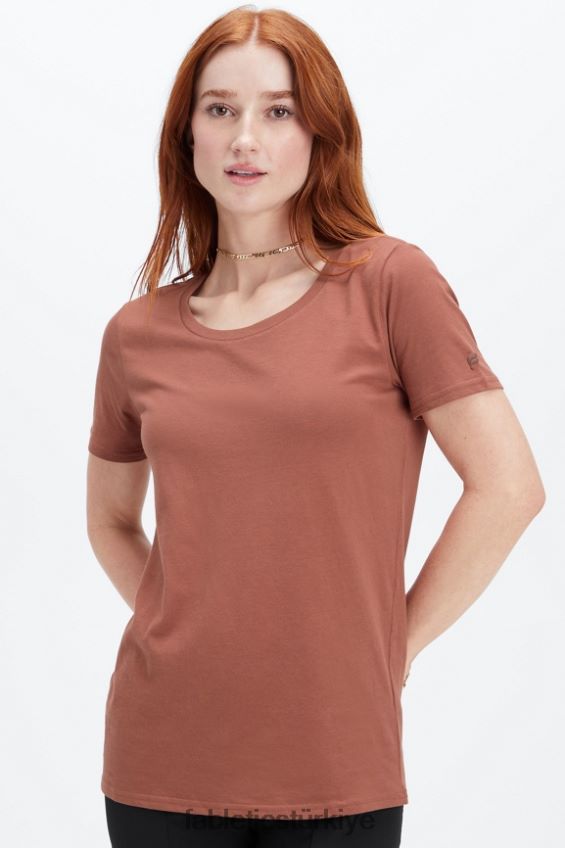 tr Fabletics kadınlar %100 pamuklu jarse tişört maun 40R06B1993