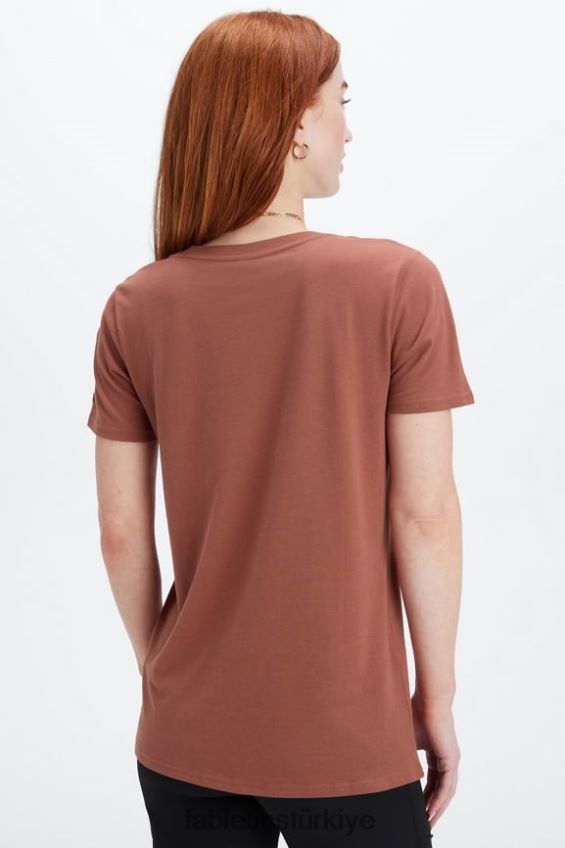 tr Fabletics kadınlar %100 pamuklu jarse tişört maun 40R06B1993