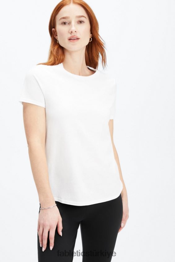 tr Fabletics kadınlar %100 pamuklu jarse tişört parlak beyaz 40R06B1994