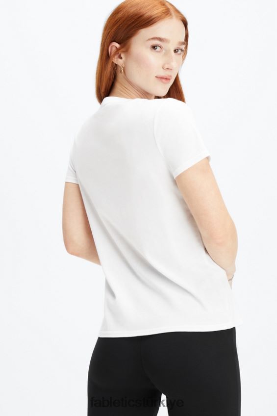 tr Fabletics kadınlar %100 pamuklu jarse tişört parlak beyaz 40R06B1994