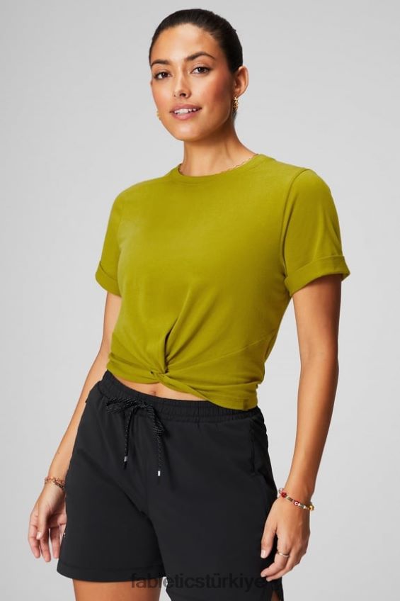 tr Fabletics kadınlar %100 pamuklu önden bükümlü tişört Zeytinlik 40R06B1943