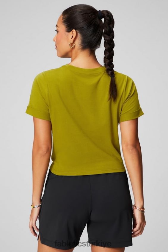 tr Fabletics kadınlar %100 pamuklu önden bükümlü tişört Zeytinlik 40R06B1943