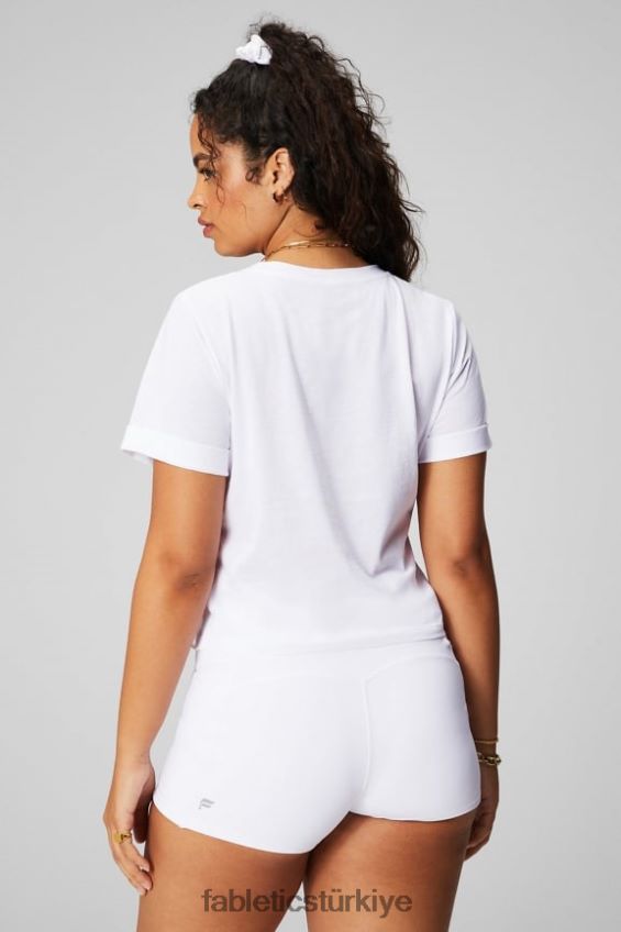 tr Fabletics kadınlar %100 pamuklu önden bükümlü tişört klasik beyaz 40R06B1945