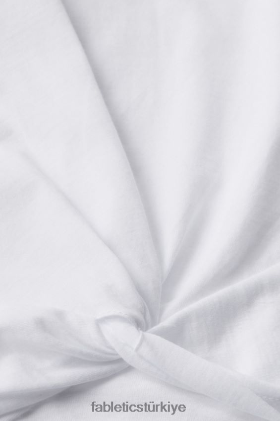 tr Fabletics kadınlar %100 pamuklu önden bükümlü tişört klasik beyaz 40R06B1945