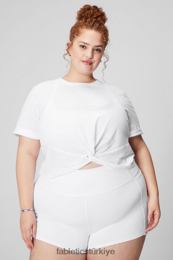 tr Fabletics kadınlar %100 pamuklu önden bükümlü tişört klasik beyaz 40R06B1946